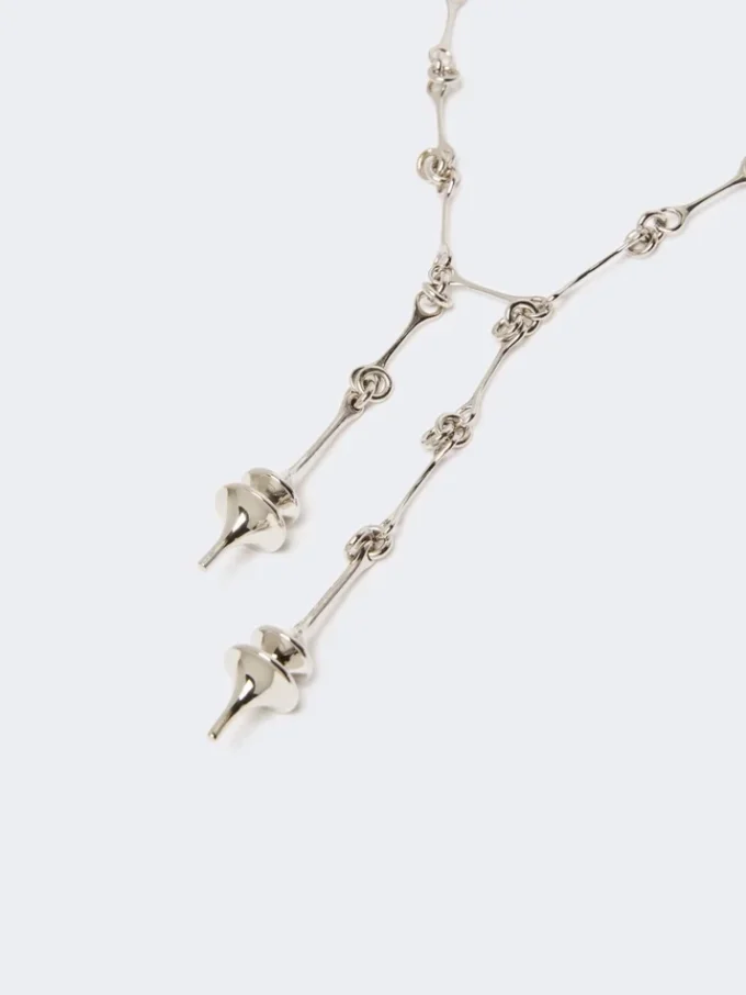 – long necklace with double pendant, silver