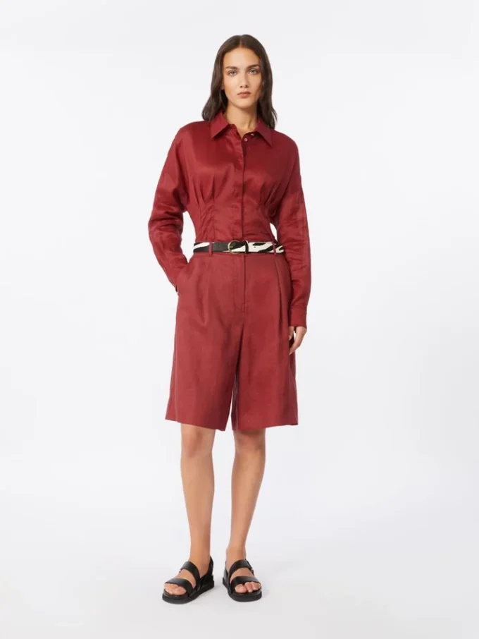 Long-sleeved ramie canvas shirt, brick red