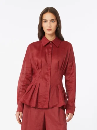Long-sleeved ramie canvas shirt, brick red