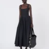 Long sleeveless pure cotton dress, black