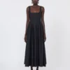 Long sleeveless pure cotton dress, black