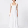 Long sleeveless pure cotton dress, optical white