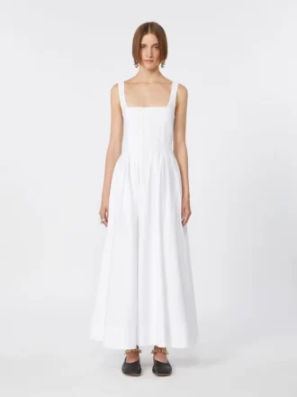Long sleeveless pure cotton dress, optical white