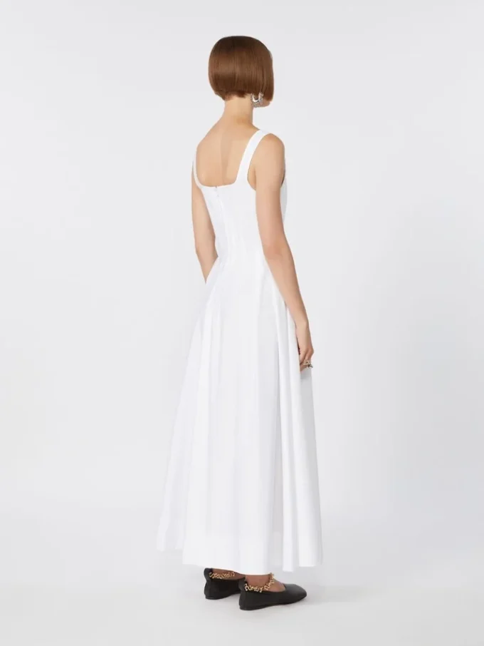 Long sleeveless pure cotton dress, optical white