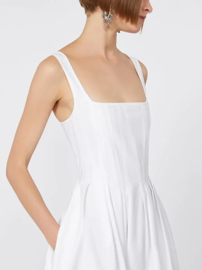Long sleeveless pure cotton dress, optical white