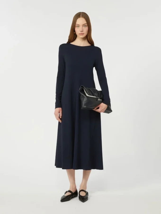 Long viscose jersey dress, navy Long viscose jersey dress, navy