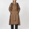 Long water-repellent canvas padded parka, tobacco