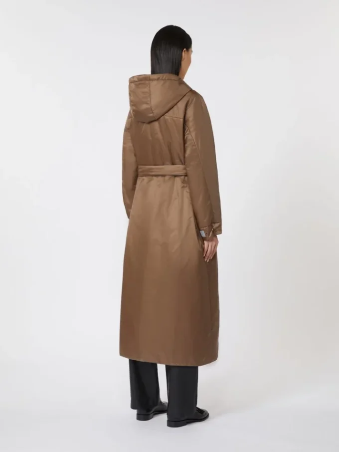 Long water-repellent canvas padded parka, tobacco