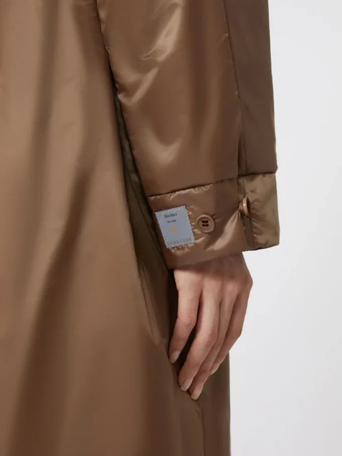 Long water-repellent canvas padded parka, tobacco