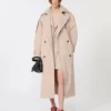 Long water-repellent twill trench coat, beige