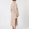 Long water-repellent twill trench coat, beige