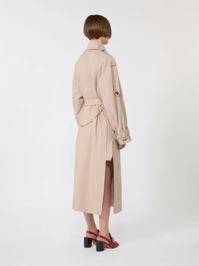 Long water-repellent twill trench coat, beige
