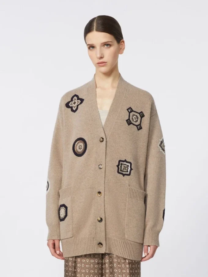 Long wool and cashmere cardigan, sand