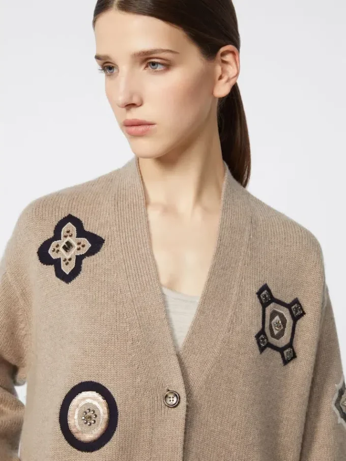 Long wool and cashmere cardigan, sand