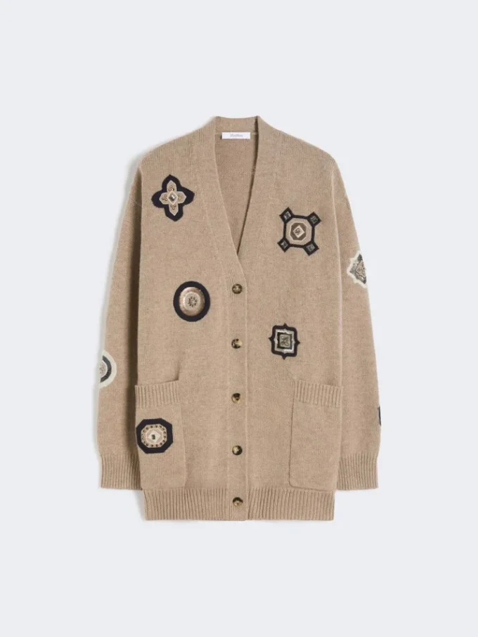 Long wool and cashmere cardigan, sand