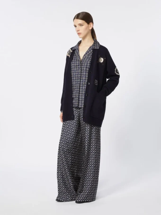 Long wool and cashmere cardigan, ultramarine