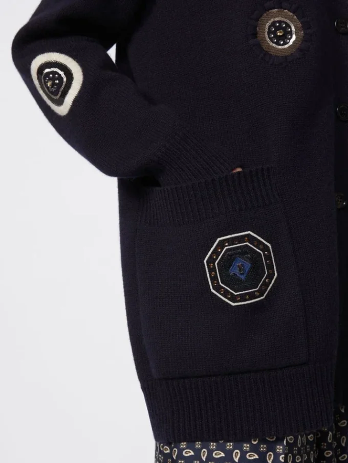 Long wool and cashmere cardigan, ultramarine