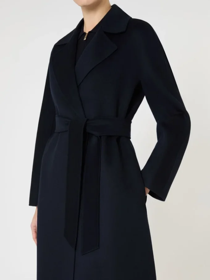 Long wool, cashmere and silk coat, navy