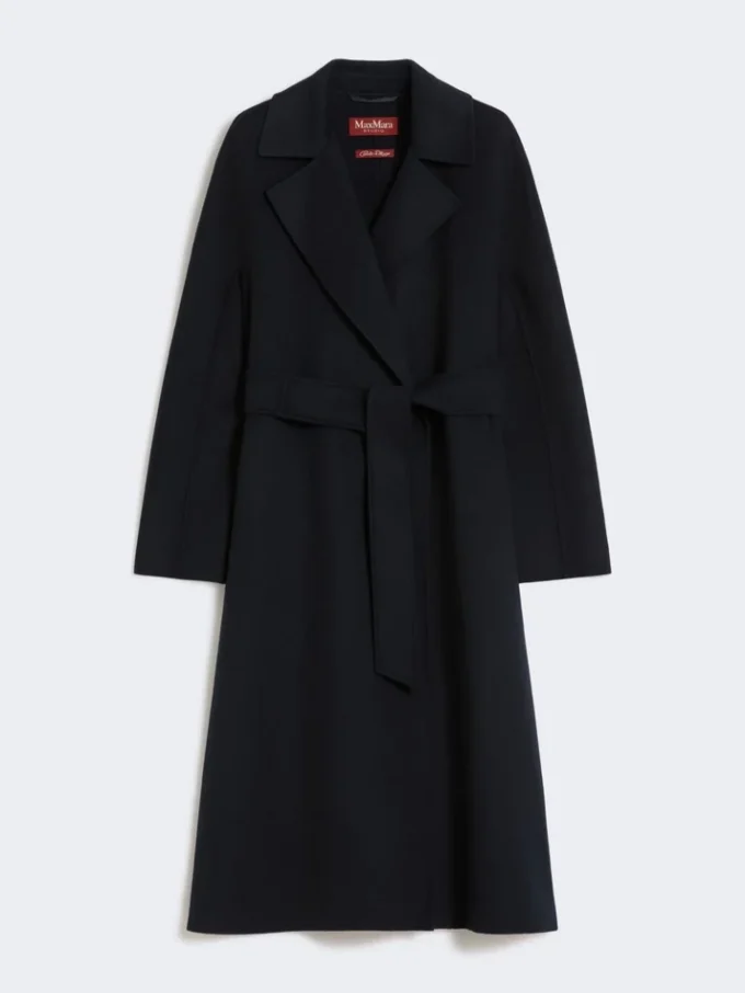 Long wool, cashmere and silk coat, navy
