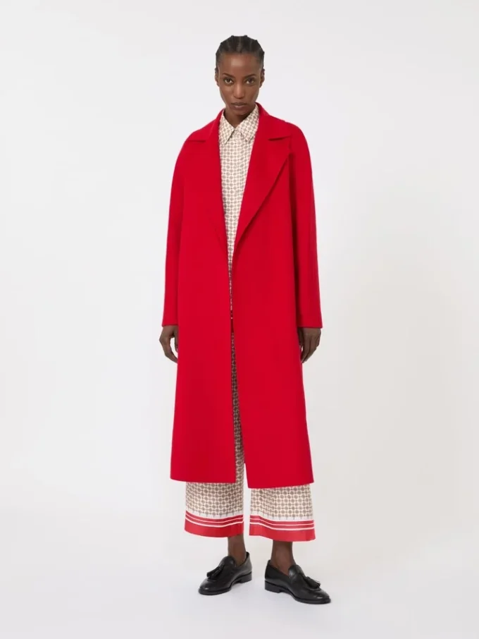 Long wool, cashmere and silk coat, red