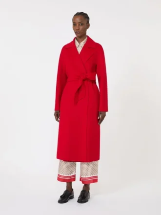 Long wool, cashmere and silk coat, red