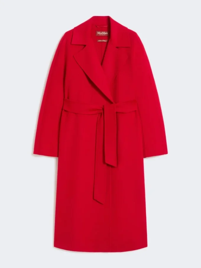 Long wool, cashmere and silk coat, red