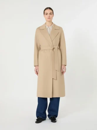 Long wool, cashmere and silk coat, sand