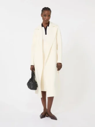 Long wool, cashmere and silk coat, white