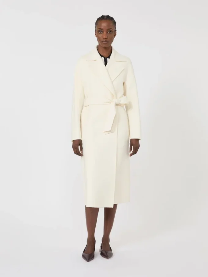 Long wool, cashmere and silk coat, white