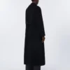 Long wool coat with half-belt detail, black