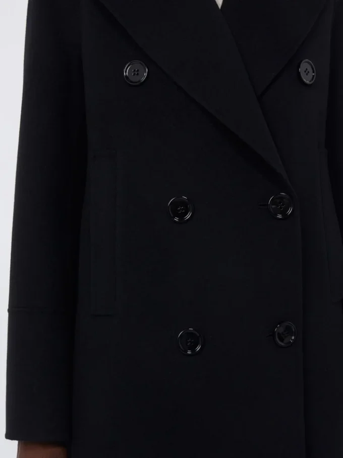 Long wool coat with half-belt detail, black