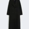 Long wool coat with half-belt detail, black