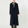 Long wool coat with half-belt detail, midnightblue