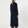 Long wool coat with half-belt detail, midnightblue