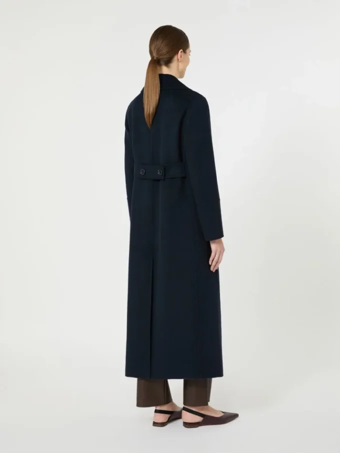 Long wool coat with half-belt detail, midnightblue