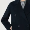 Long wool coat with half-belt detail, midnightblue