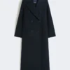 Long wool coat with half-belt detail, midnightblue