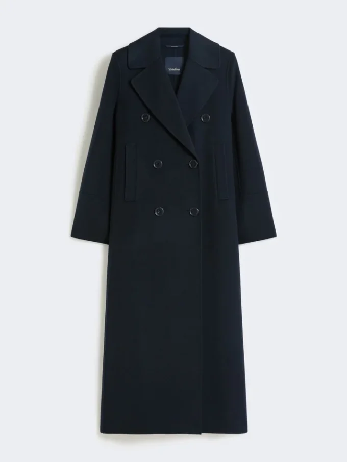 Long wool coat with half-belt detail, midnightblue