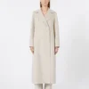 Long wool coat with half-belt detail, sand