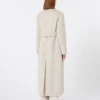 Long wool coat with half-belt detail, sand