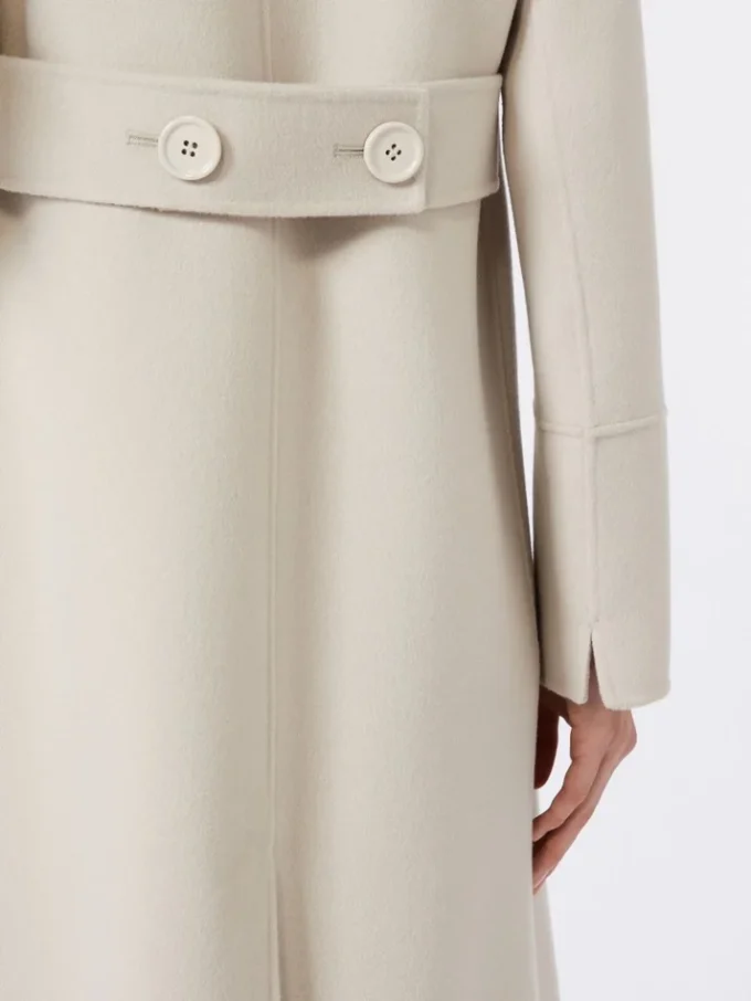 Long wool coat with half-belt detail, sand