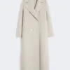 Long wool coat with half-belt detail, sand