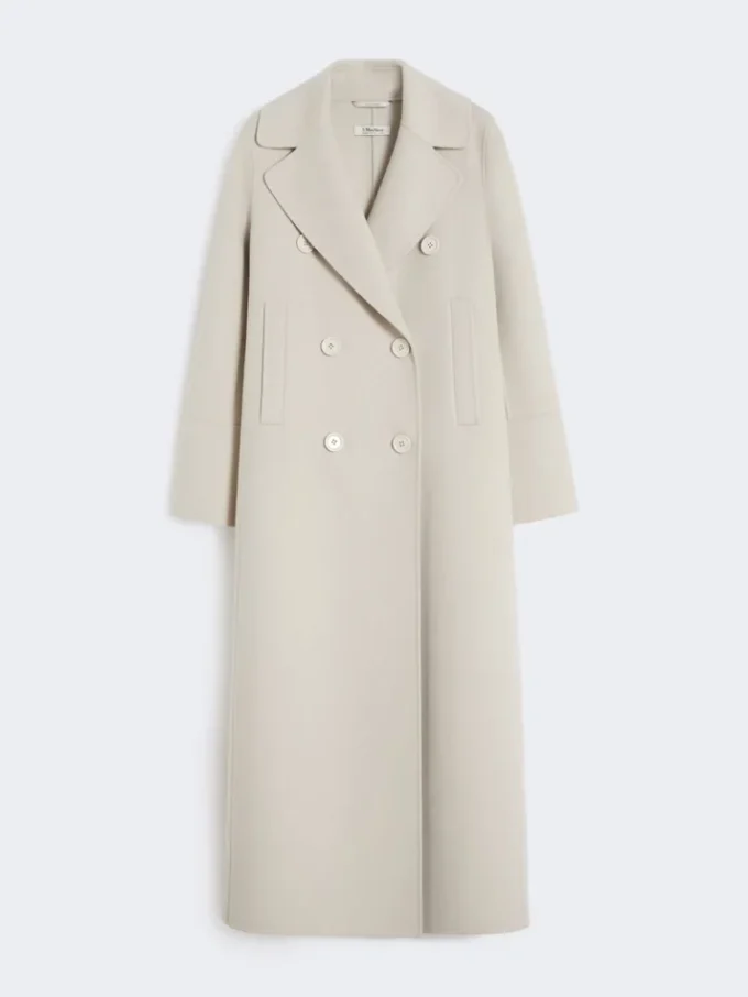 Long wool coat with half-belt detail, sand