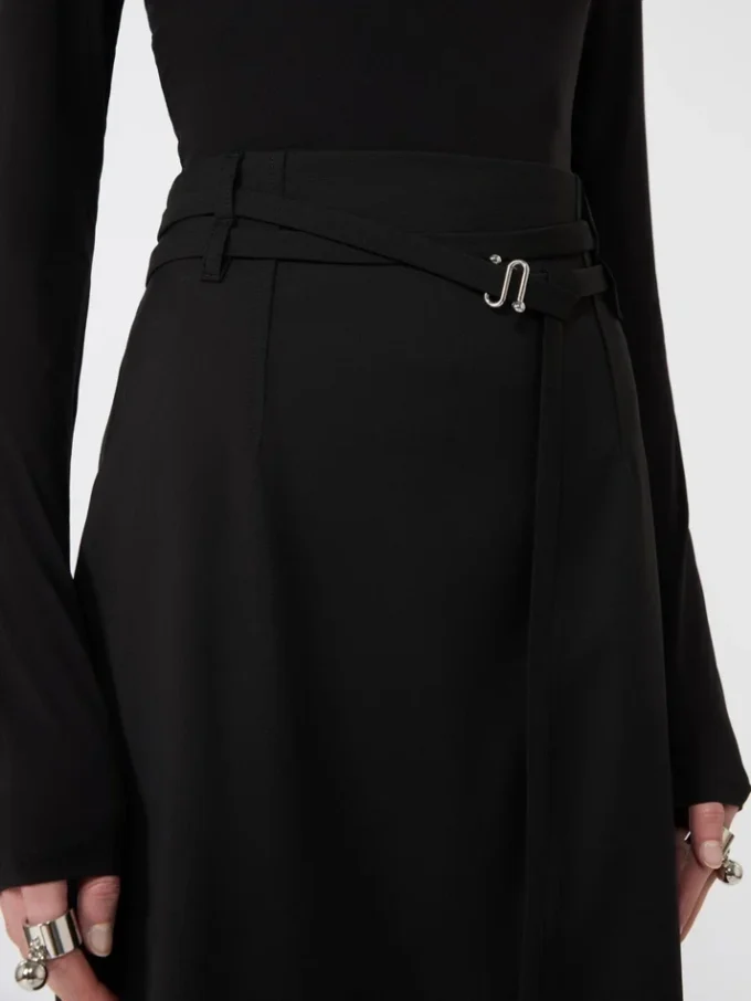 Long wool skirt with belt, black Long wool skirt with belt, black