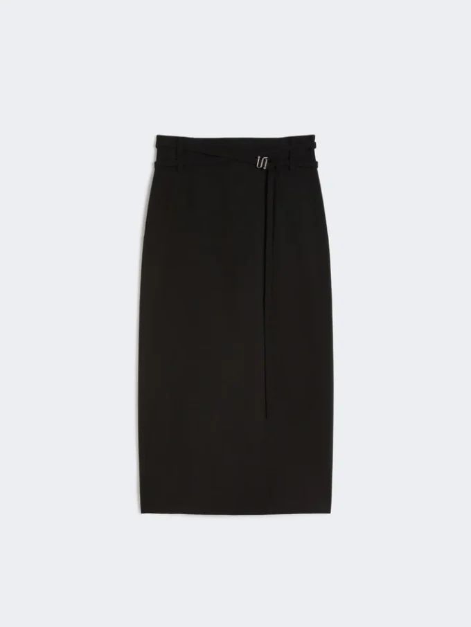 Long wool skirt with belt, black Long wool skirt with belt, black