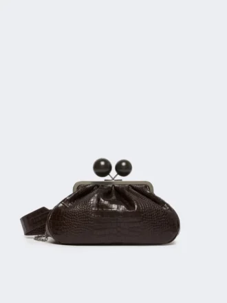 Medium crocodile-print leather pasticcino bag, dark brown