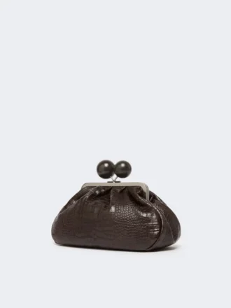 Medium crocodile-print leather pasticcino bag, dark brown