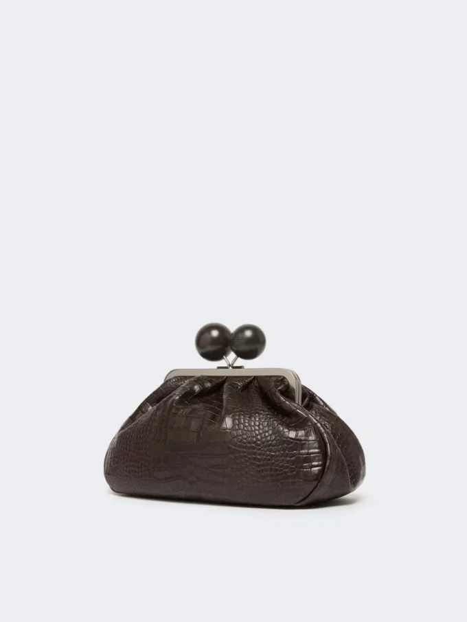 Medium crocodile-print leather pasticcino bag, dark brown