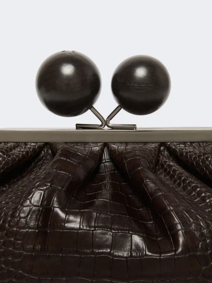Medium crocodile-print leather pasticcino bag, dark brown