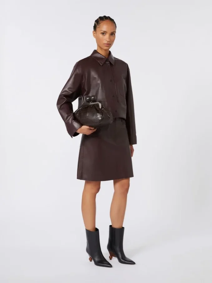 Medium crocodile-print leather pasticcino bag, dark brown